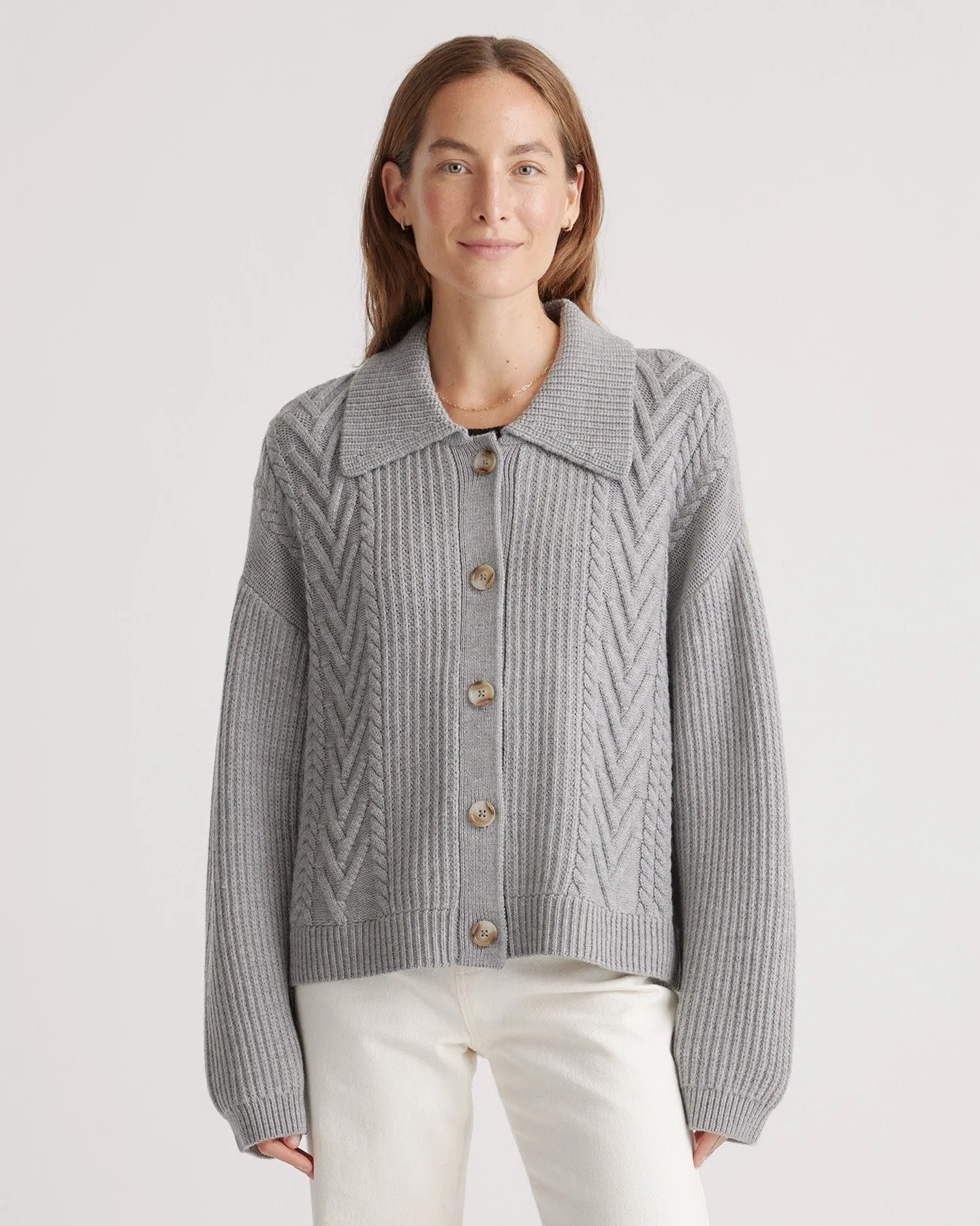 Australian Merino Wool Collared Cable Cardigan