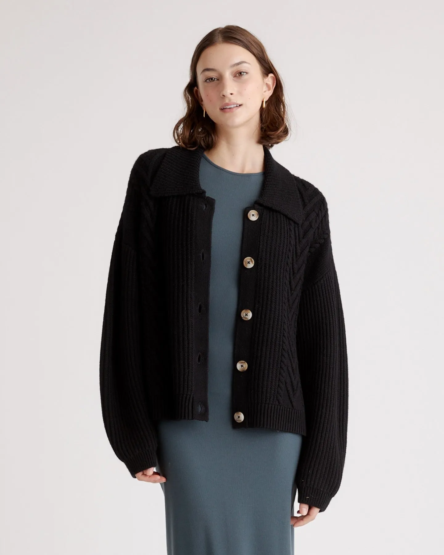 Australian Merino Wool Collared Cable Cardigan