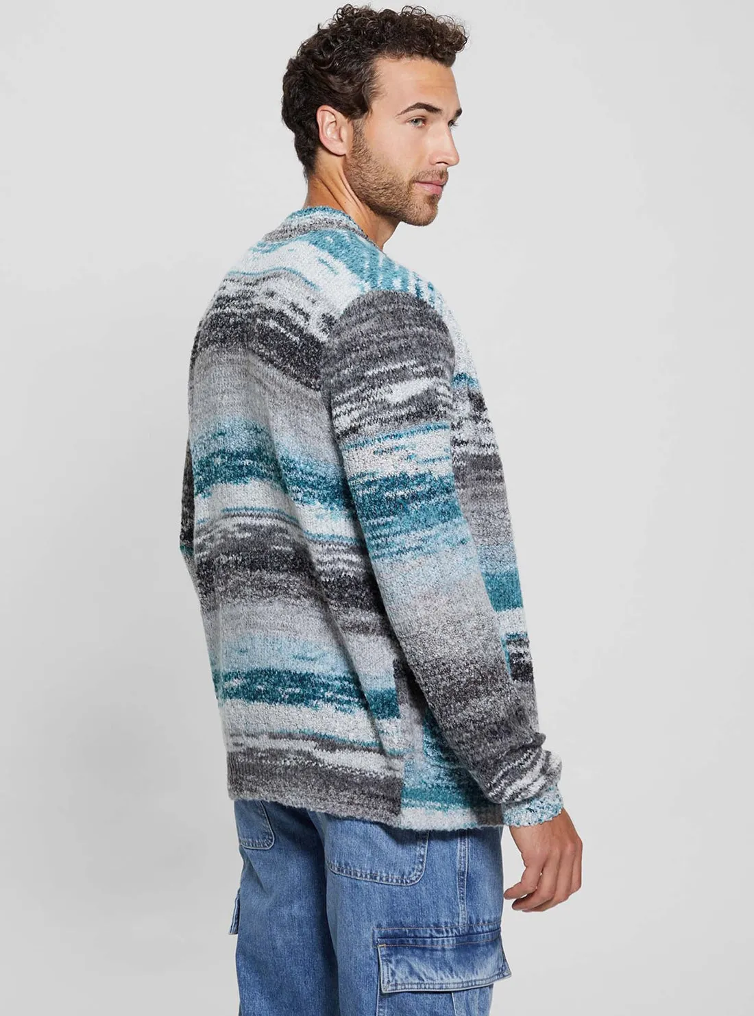 Blue Edoardo Space Dye Knit Cardigan