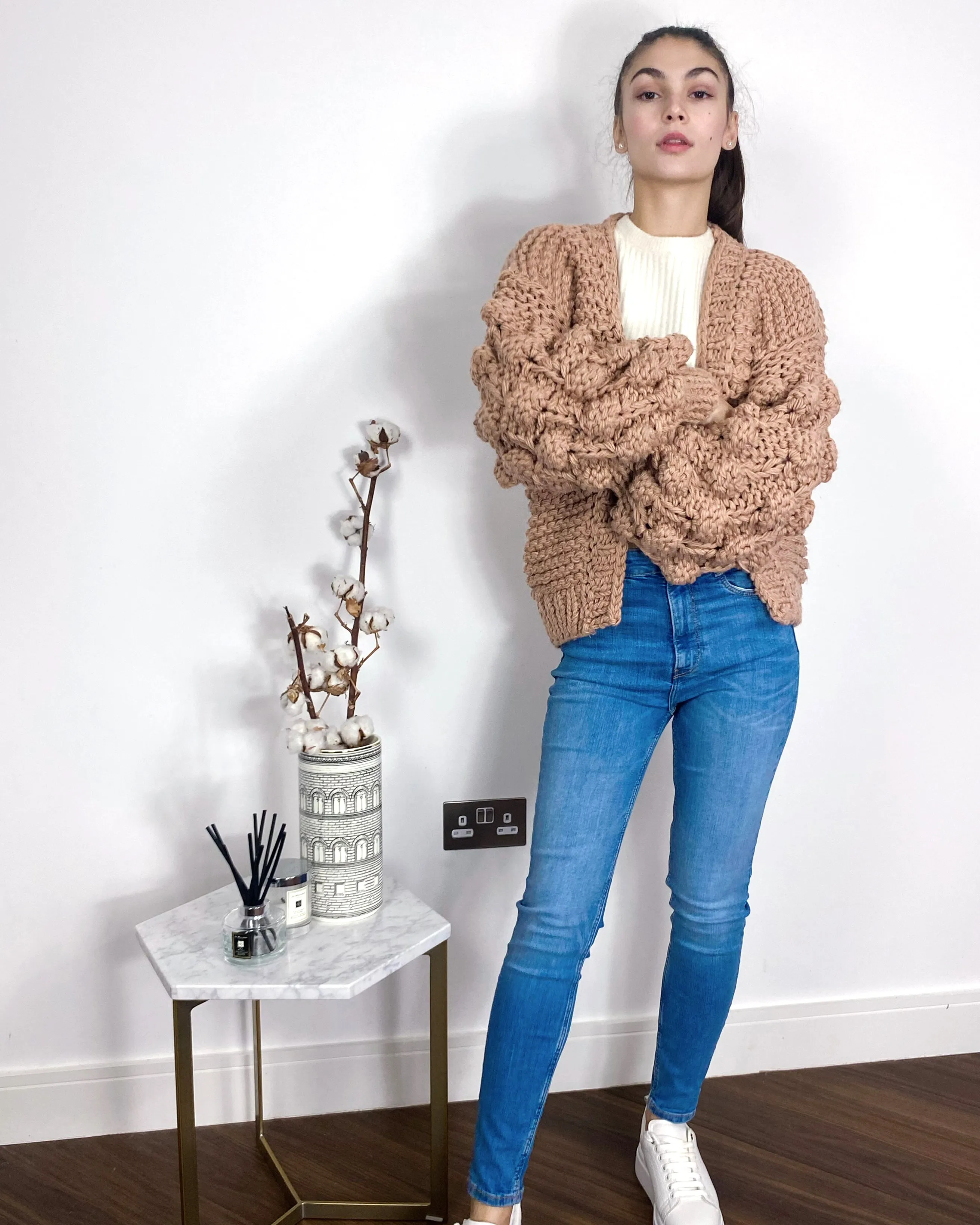 Hand knit cable design cardigan