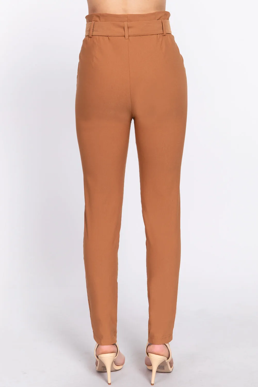 Women's Belted High Waisted Pegged Long Pants
