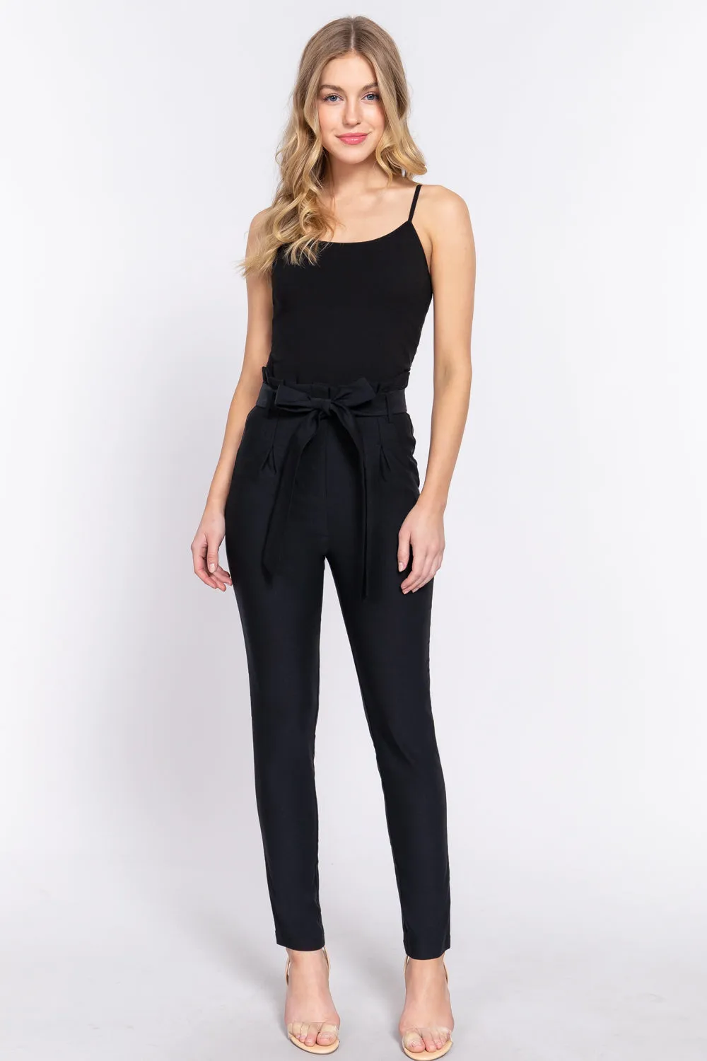 Women's Belted High Waisted Pegged Long Pants