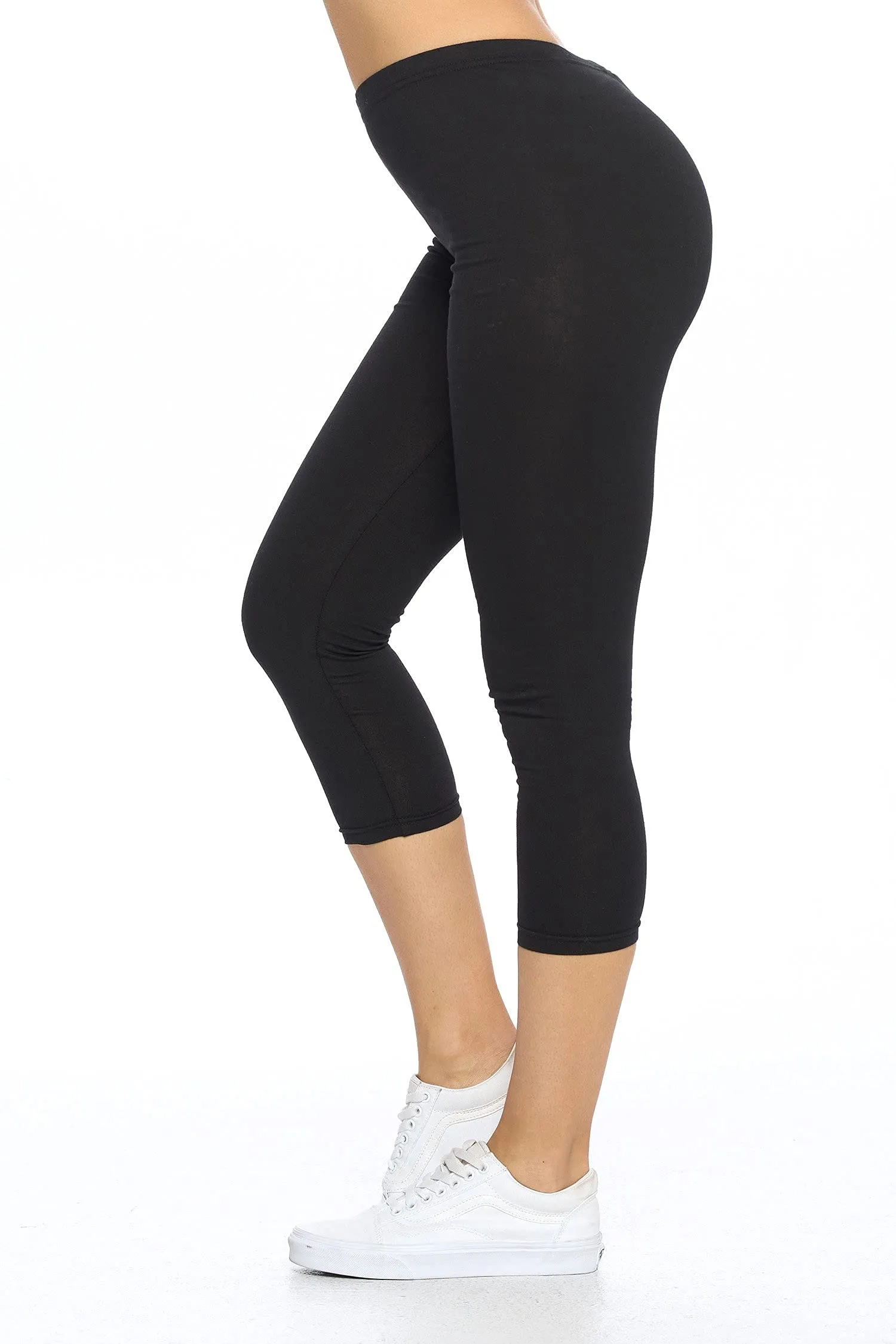 Women's High Rise Waist Fitted Cotton Capri Cropped Leggings Pants